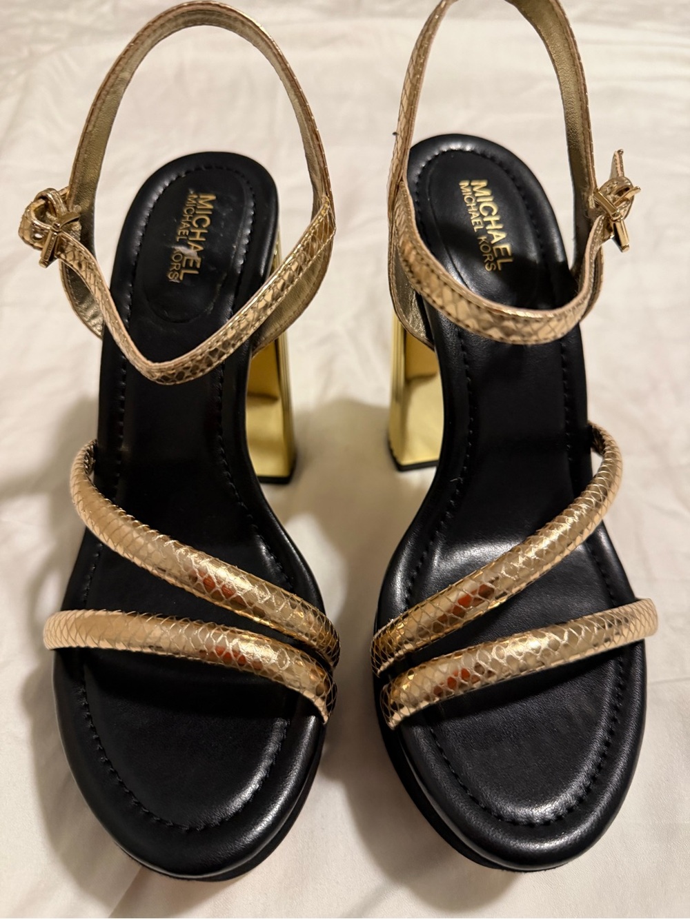 MICHAEL Michael Kors Gold Snake-Textured Slingback Heels